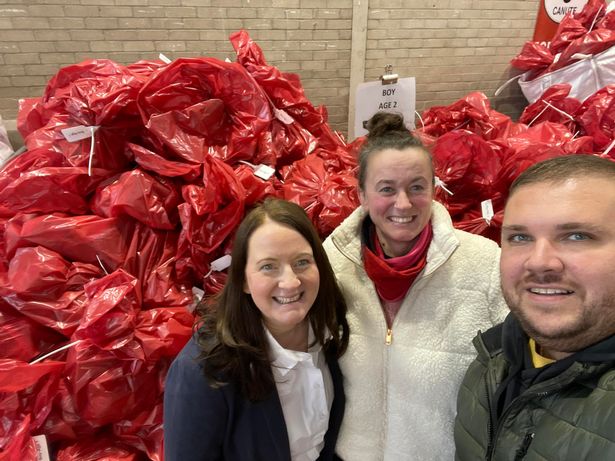 Dee Drake (left) with Toy Appeal volunteers Kirsty and Kieran